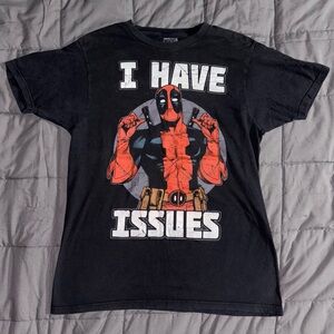 Marvel Deadpool I Have Issues Black Graphic Print T-Shirt Men's Medium